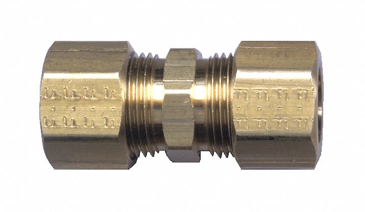 Compression Coupling: Brass, 1 in x 1 in Fitting Pipe Size, 3 15/16 in  Overall Lg, Rubber