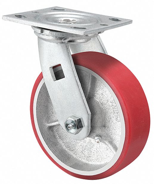 SWIVEL CASTER, 1000 LB CAPACITY, 8 IN WHEEL, PUR/STEEL/ZINC
