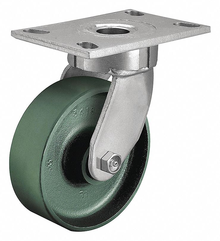 CASTER, SWIVEL/KINGPINLESS SINGLE BALL RACEWAY/RIGID, 1500 LBS LOAD CAP, 2 IN X 6 IN, ZINC