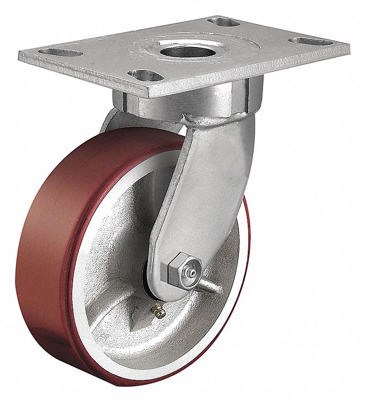 CASTER, SWIVEL/SINGLE BALL RACEWAY, 1200 LBS LOAD CAP, 2 IN X 6 IN, ZINC/URETHANE