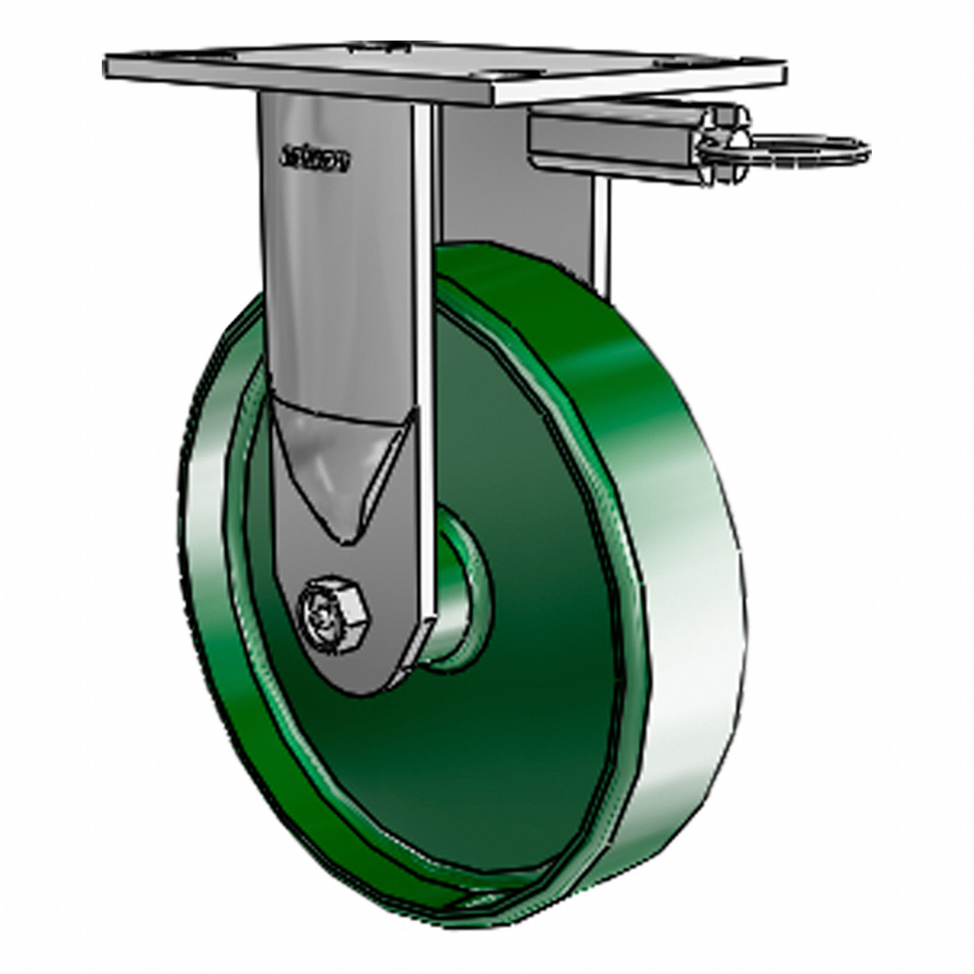 CASTER, SINGLE BALL RACEWAY/RIGID, 1500 LBS LOAD CAP, 2 IN X 8 IN, ZINC/CAST IRON