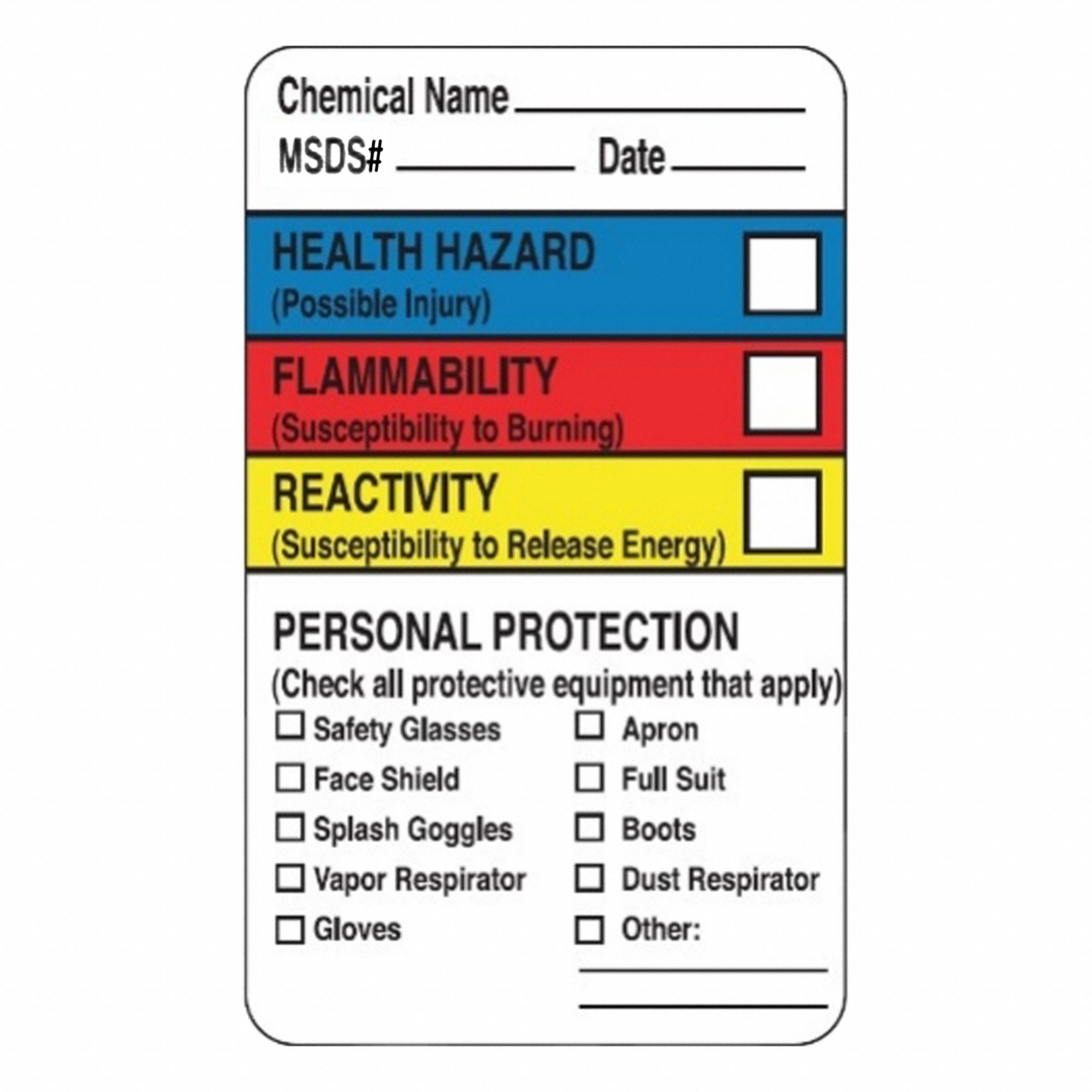 Right-To-Know Label: 2 1/2 in Ht, 1 1/2 in Wd, 0.039 in Thick, Litho Paper, 250 PK