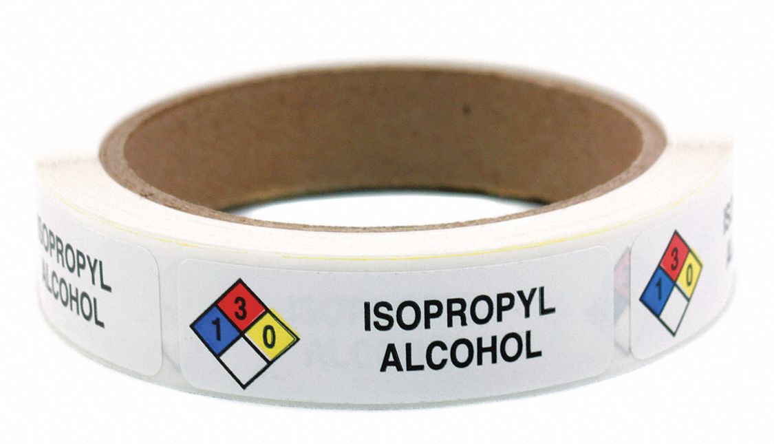 HMIG Label: 1 3 0 Isopropyl Alcohol, Litho Paper, 3/4 in Ht, 4 in Wd, 0.039 in Thick, 250 PK