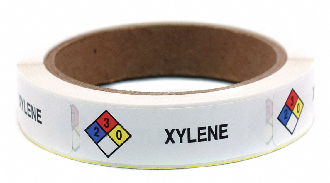 HMIG Label: 2 3 0 Xylene, Litho Paper, 3/4 in Ht, 4 in Wd, 0.039 in Thick, 4 in x 3/4 in, 250 PK