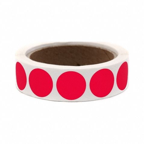 Inventory Label: 1/2 in Dia, Red, Circle, Coated Litho, Indoor, No Text, 1, 000 PK