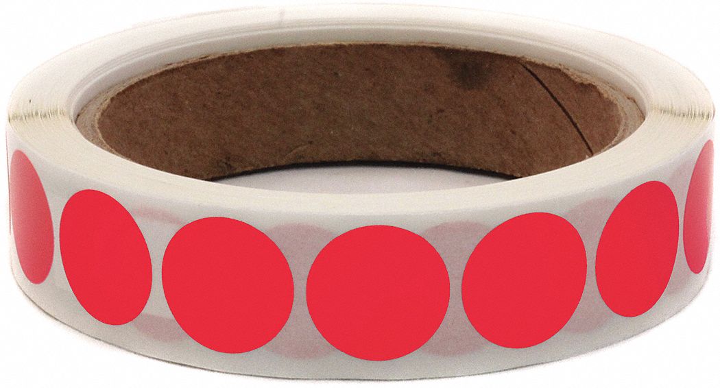 Inventory Label: 3/4 in Dia, Red, Circle, Coated Litho, Indoor, No Text, 1, 000 PK