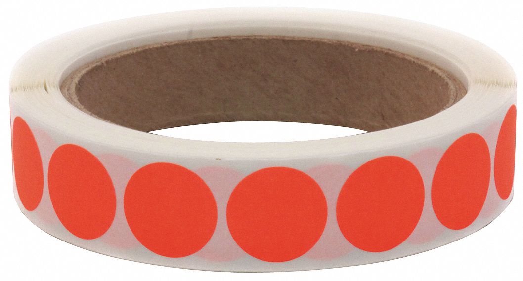 Inventory Label: 3/4 in Dia, Orange, Circle, Paper, Indoor, No Text