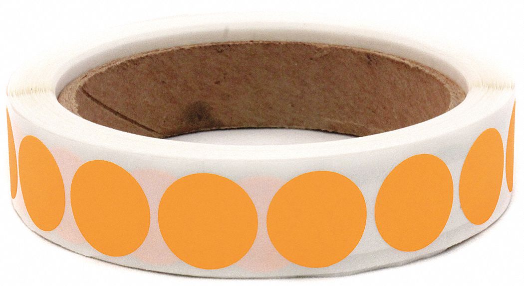 Inventory Label: 3/4 in Dia, Orange, Circle, Paper, Indoor, No Text, 1, 000 PK
