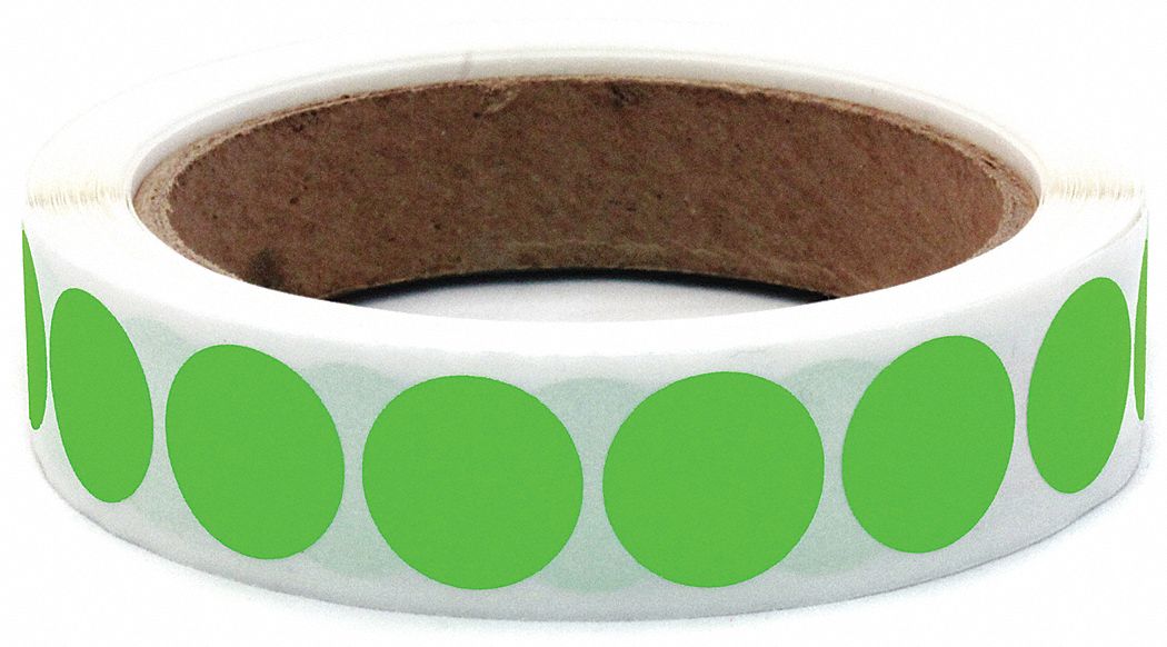 Inventory Label: 3/4 in Dia, Green, Circle, Paper, Indoor, No Text
