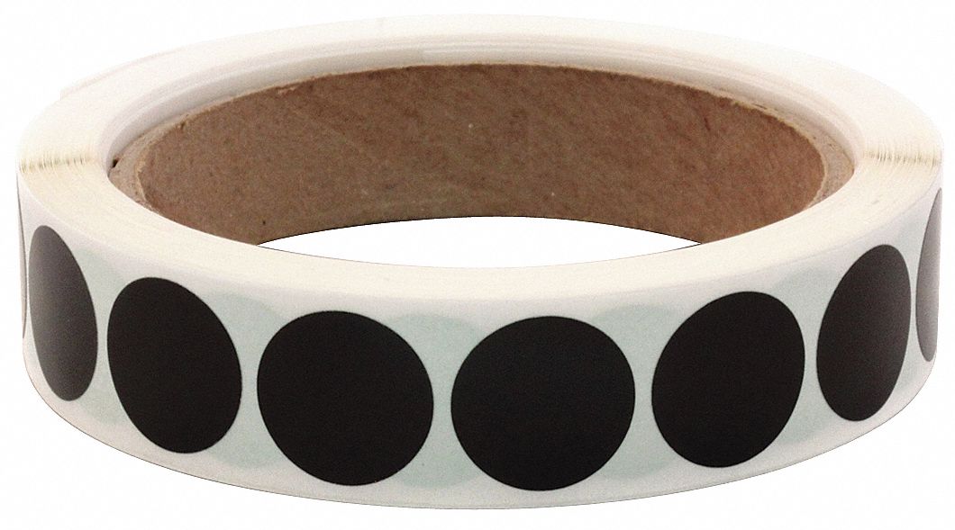 Inventory Label: 3/4 in Dia, Black, Circle, Coated Litho, Indoor, No Text, 1, 000 PK