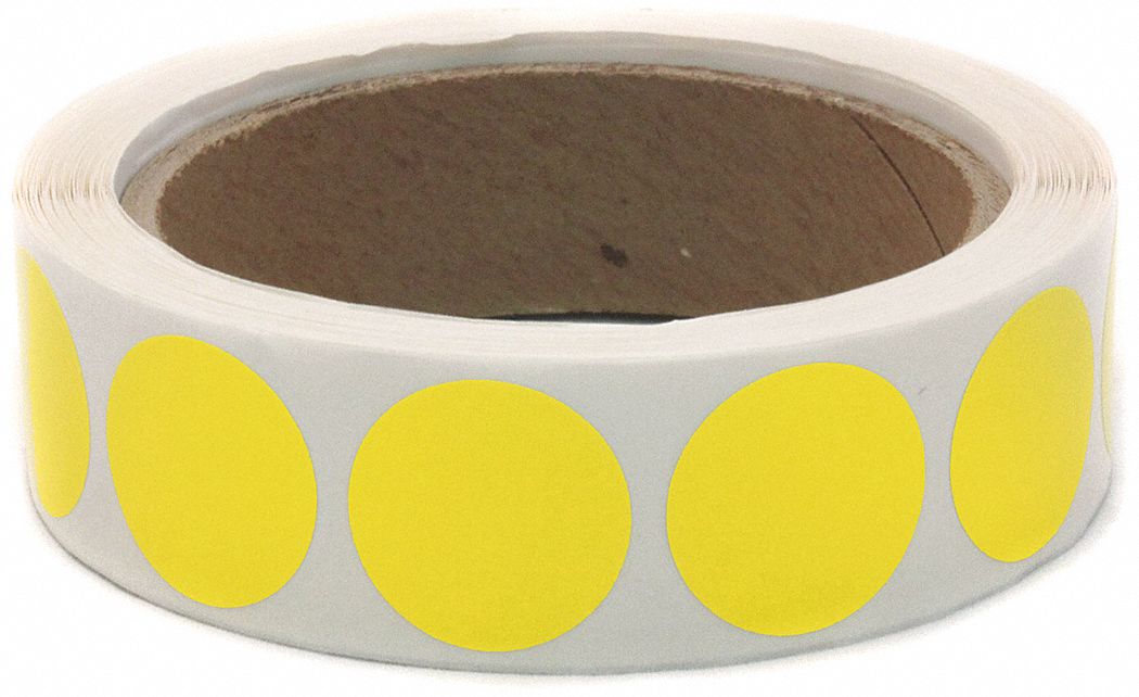 Inventory Label: 1 in Dia, Yellow, Circle, Coated Litho, Indoor, No Text, 1, 000 PK