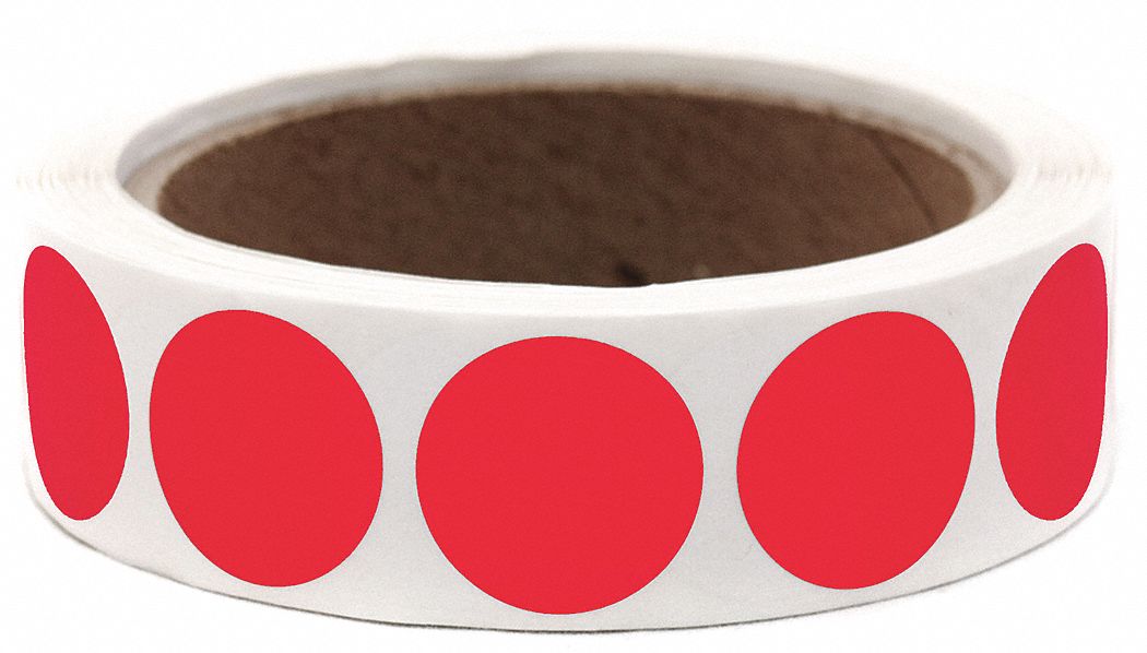 Inventory Label: 1 in Dia, Red, Circle, Coated Litho, Indoor, No Text, 1, 000 PK