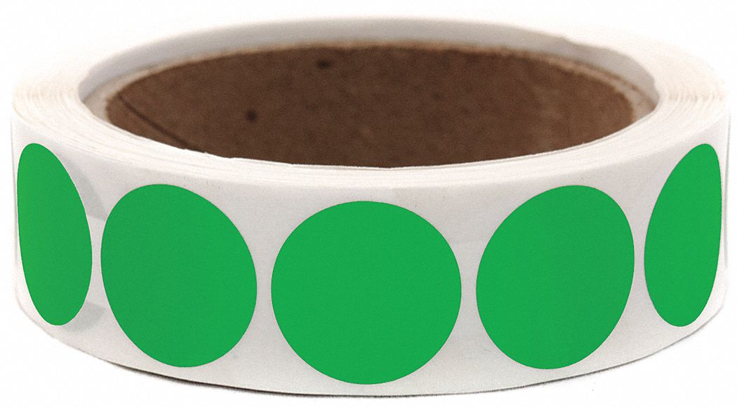 Inventory Label: 1 in Dia, Green, Circle, Coated Litho, Indoor, No Text, 1, 000 PK