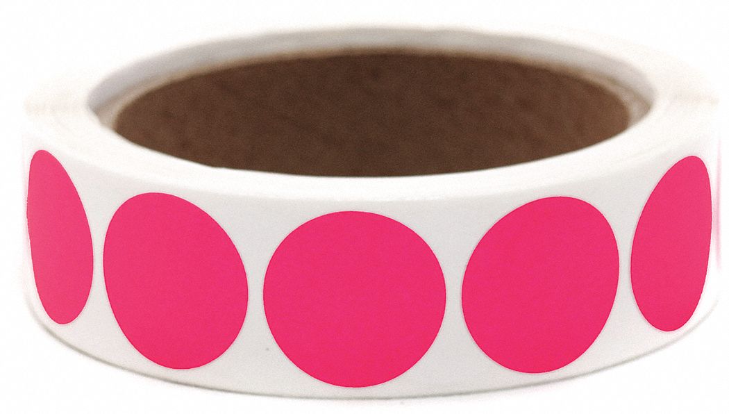Inventory Label: 1 in Dia, Pink, Circle, Coated Litho, Indoor, No Text, 1, 000 PK