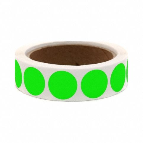 Inventory Label: 1 in Dia, Green, Circle, Paper, Indoor, No Text, 1, 000 PK