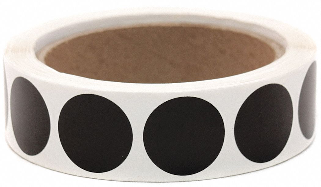 Inventory Label: 1 in Dia, Black, Circle, Coated Litho, Indoor, No Text, 1, 000 PK