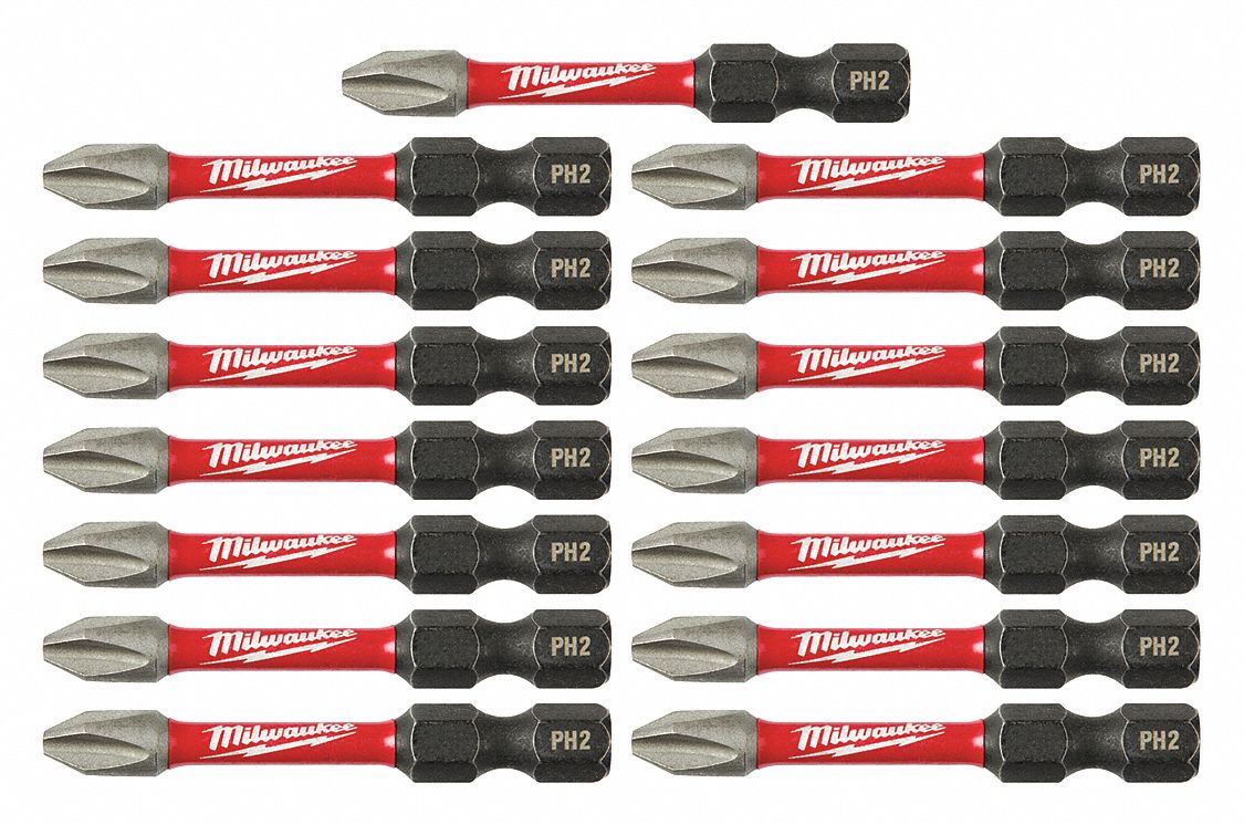 MILWAUKEE Phillips Impact Power Bit, 1/4 in Hex, PK 15 10Z7724832
