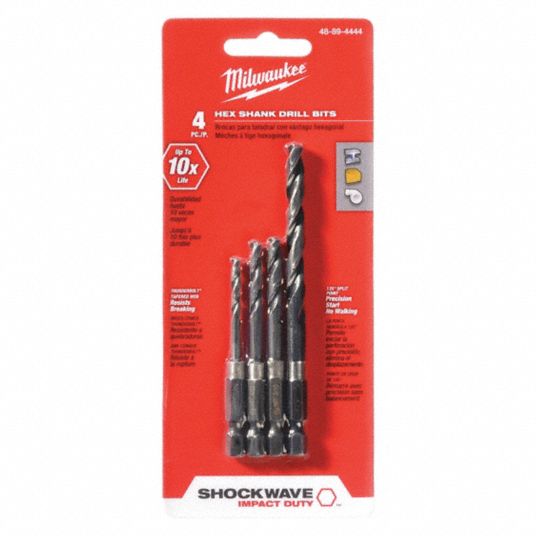 MILWAUKEE, 1/4 in Smallest Drill Bit Size, 1/8 in Largest Drill Bit Size, Hex Shank Drill Set