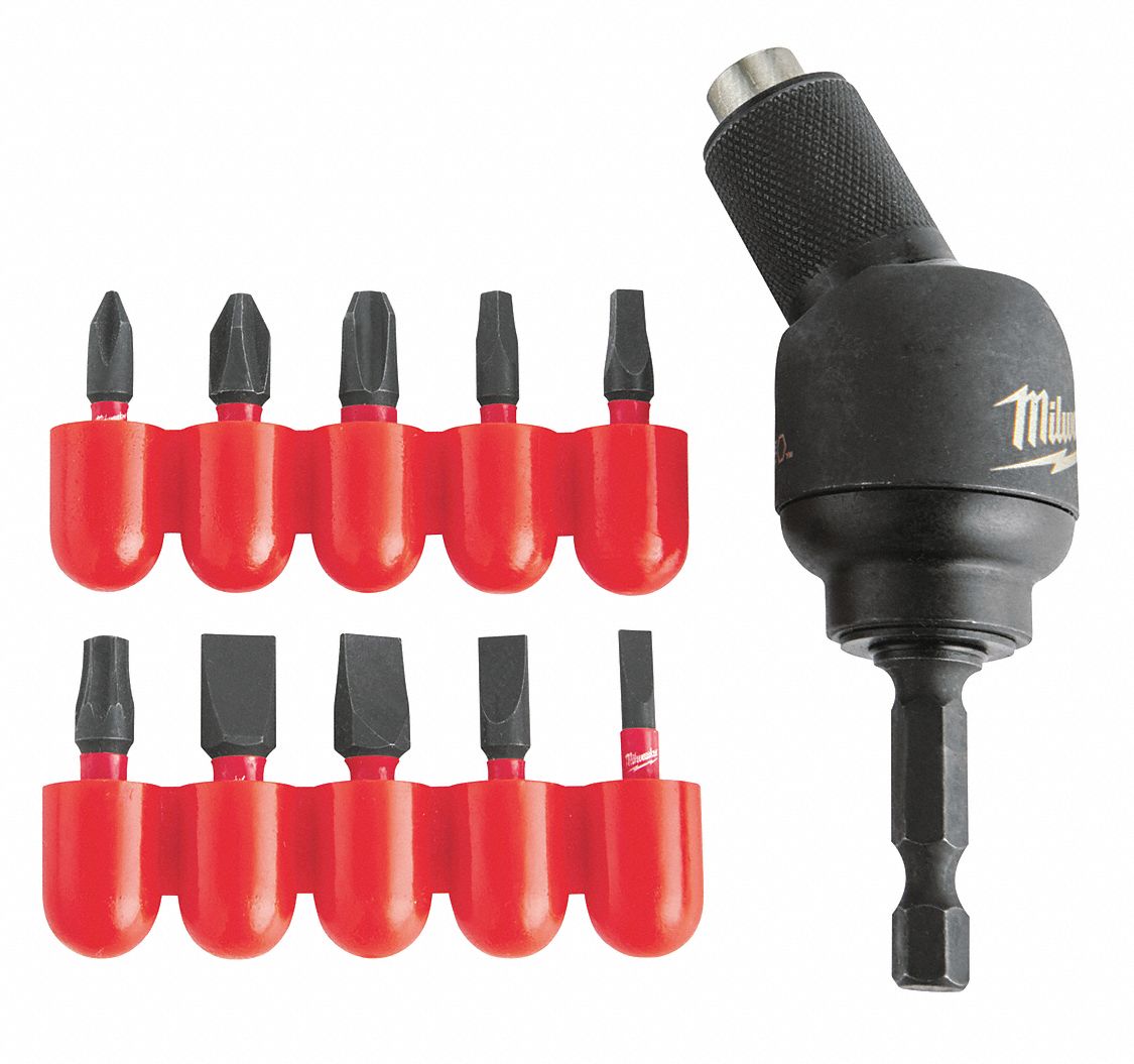 MILWAUKEE 11Piece Pivot Holder and Bit Set, 1/4 in Hex Shank Size