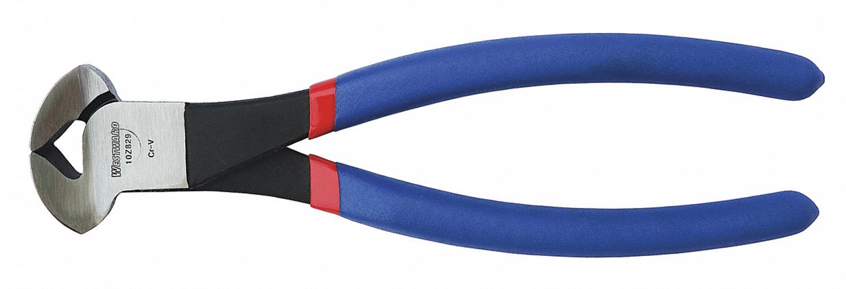 End Cutting Nippers: 8 in Overall Lg, For 2.3 mm Max Wire Thick, 30 mm Jaw Wd, Steel