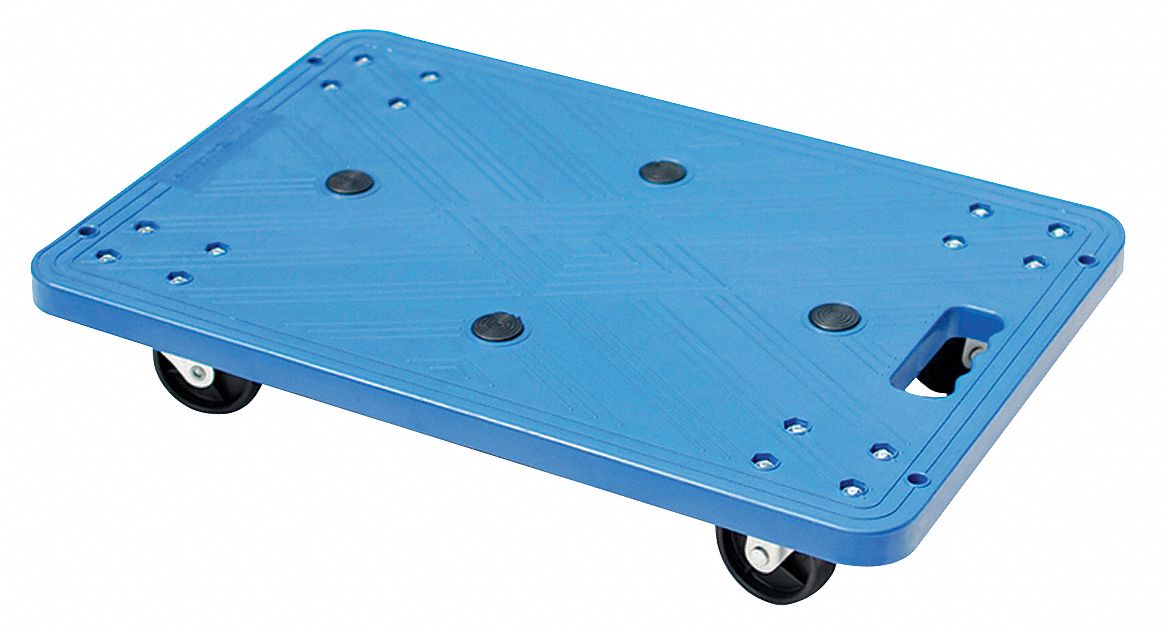 SOLID-DECK PLASTIC GENERAL PURPOSE DOLLY, 220 LB LOAD CAPACITY, 4 SWIVEL, BLUE