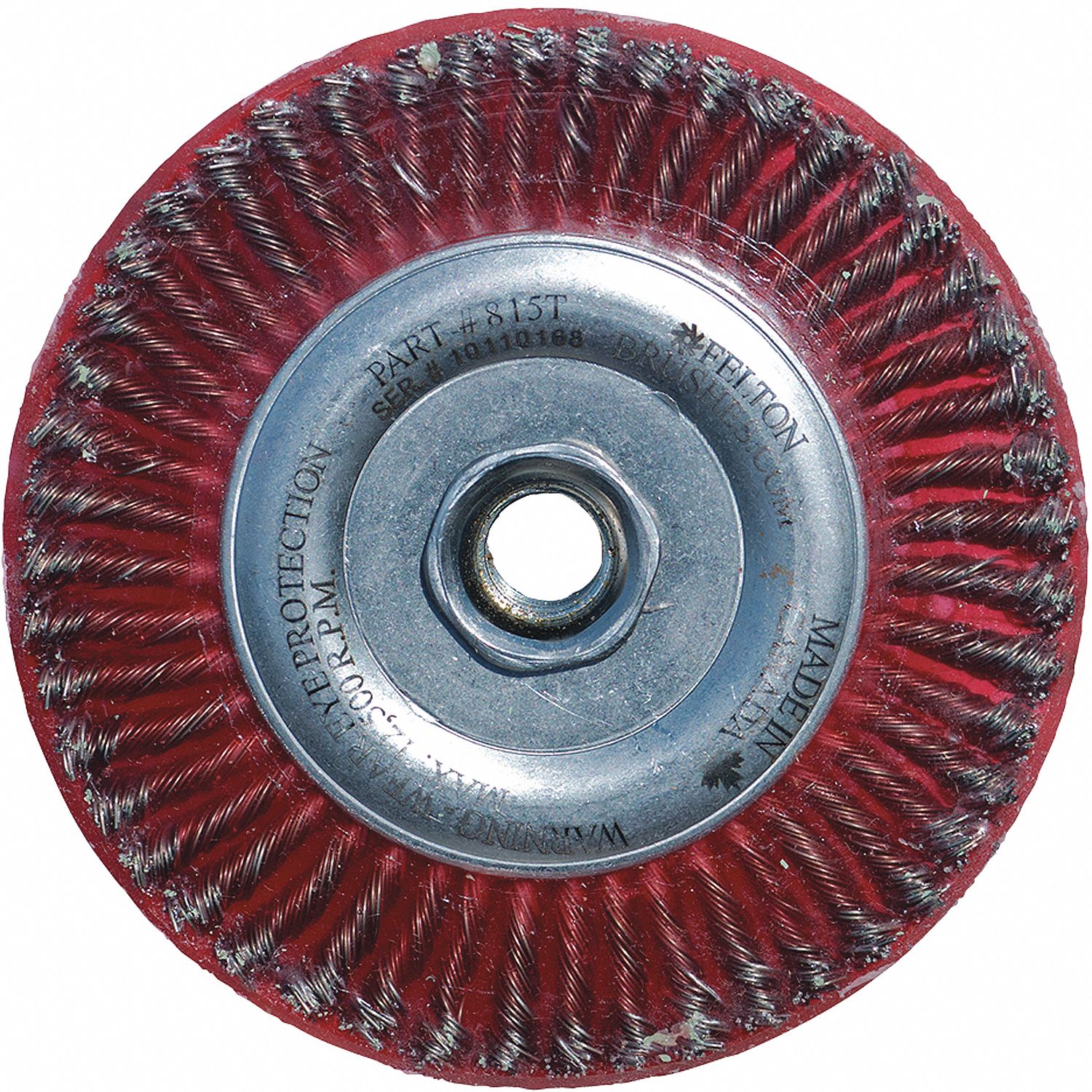 STANDARD WHEEL POWER BRUSH, WIRE, KNOTTED, 5/8"-11 ARBOR, 4 IN DIA/0.02 IN WIRE DIA, STAINLESS STEEL