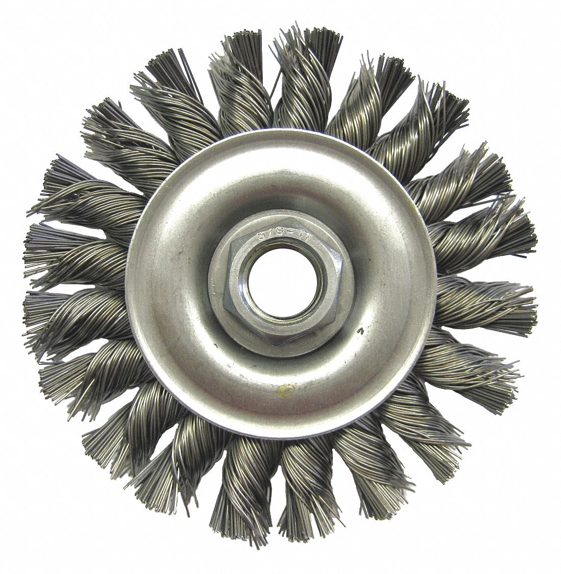 BROSSE MÉTALLIQUE CIRCULAIRE NŒUDS TORSADES, 20 000 TR/MIN, ARBRE FILETÉ, 4PO, FIL 0.020PO, ACIER