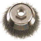 CRIMPED WIRE CUP BRUSH, 14000 RPM, THREADED ARBOR, 2 3/4 IN, 0.014 IN WIRE, STAINLESS STEEL