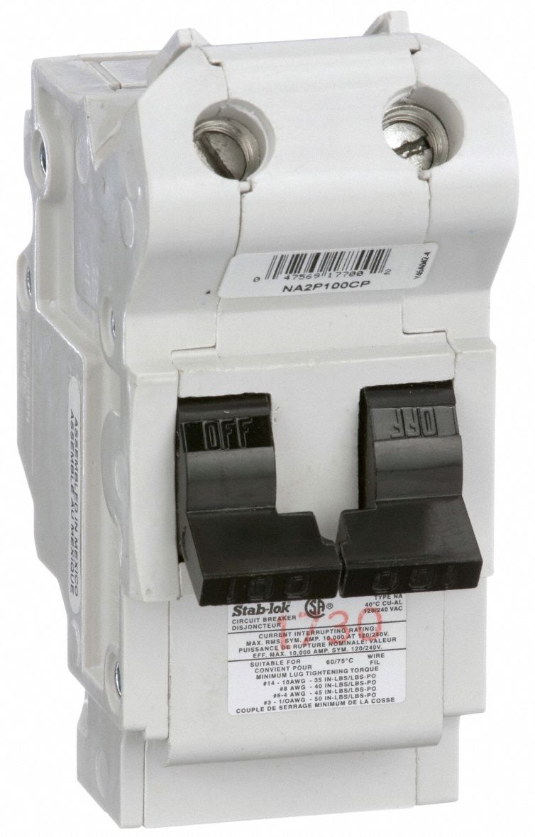 CIRCUIT BREAKER, FOR STAB-LOK LOAD CENTRE, 2 POLE, 100 A, 120/240 VAC, 3.5  X 2 X 3.34 IN