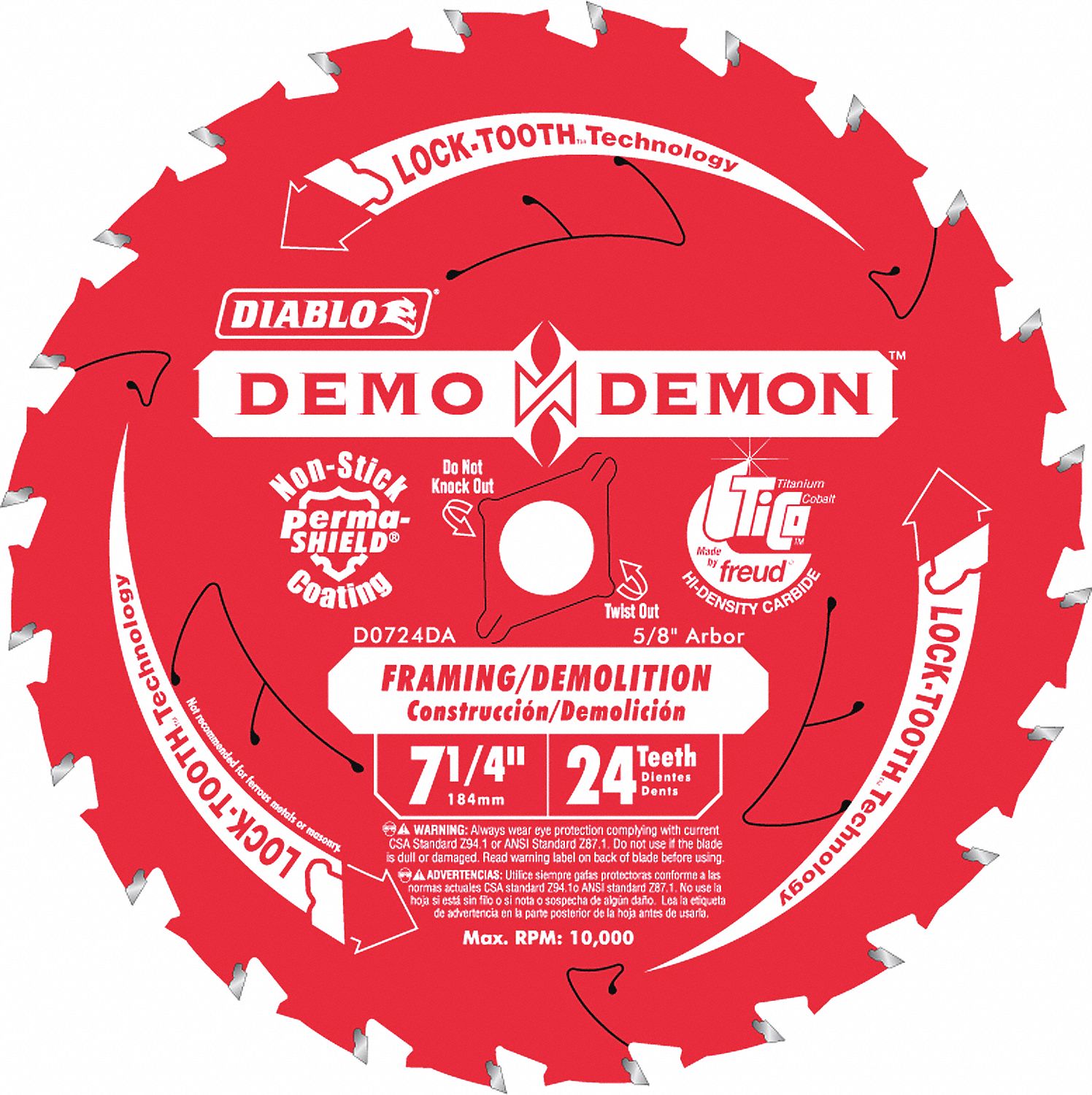 CIRCULAR SAW BLADE, TICO CARBIDE, 7¼ IN, 24 TEETH, ⅝ IN ROUND ARBOUR, 8000 RPM, ATB