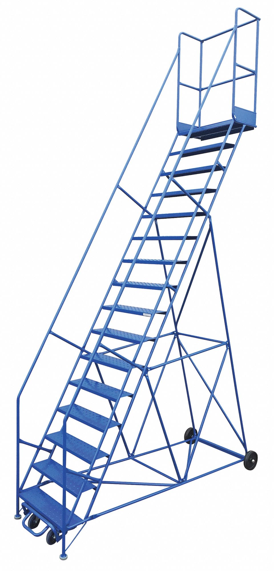 ROLLING LADDER, 16 STEP, HANDRAIL, FOOTLOCK, 17 FT 6 IN WORKING HEIGHT, STEEL