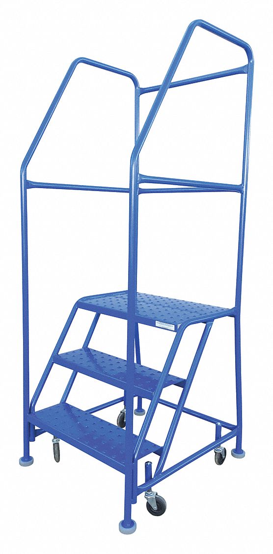 ROLLING AND CANTILEVER LADDER, BLUE, 30 IN D X 70 IN H, STEEL, POWDER COATED FINISH, ASSEMBLED
