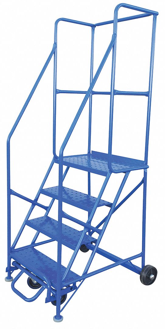 ROLLING AND CANTILEVER LADDER, BLUE, 40 IN D X 78 IN H, STEEL, POWDER COATED FINISH, ASSEMBLED