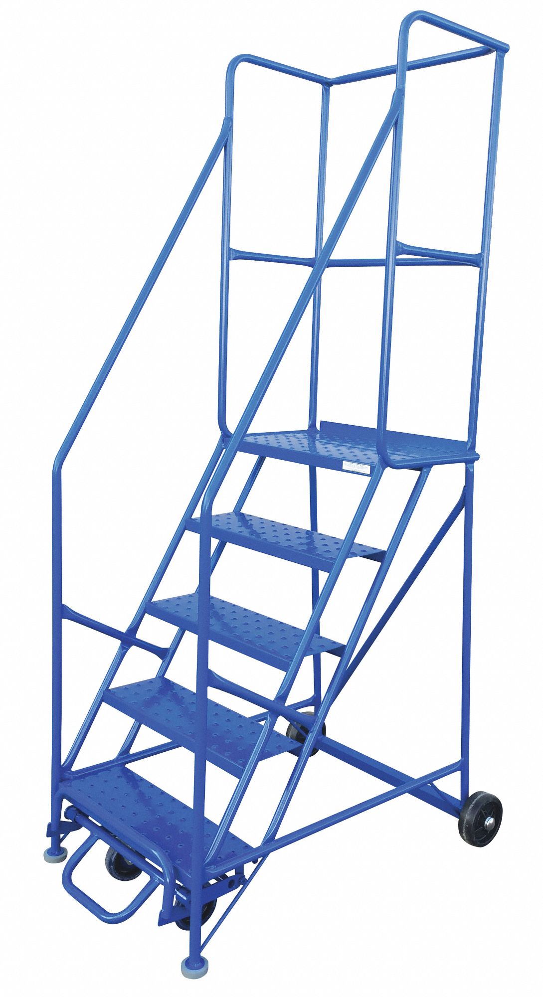 ROLLING AND CANTILEVER LADDER, BLUE, 46 IN D X 87 IN H, STEEL, POWDER COATED FINISH, ASSEMBLED