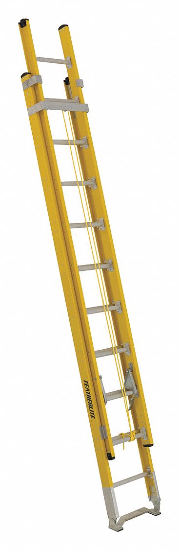 LADDER, SERIES 6200, HEAVY-DUTY, CAP 375 LBS, SIDE MOUNT GUIDE/PULLEY, YLW, 20 FT X 17 3/8 IN, FGL