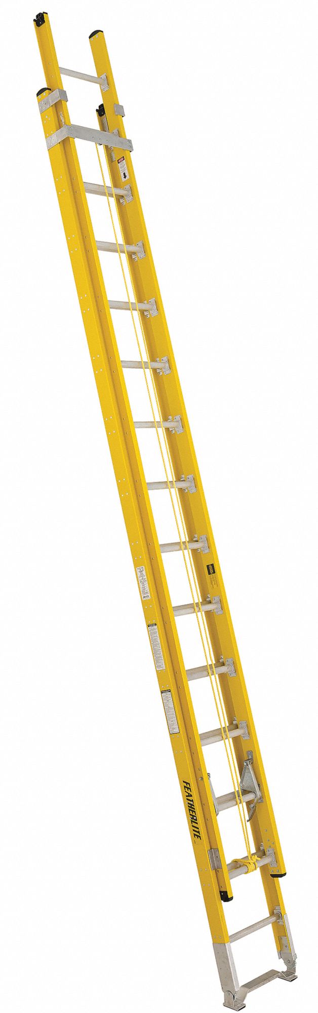 LADDER, SERIES 6200, HEAVY-DUTY, CAP 375 LBS, SIDE MOUNT GUIDE/PULLEY, YLW, 28 FT X 17 3/8 IN, FGL