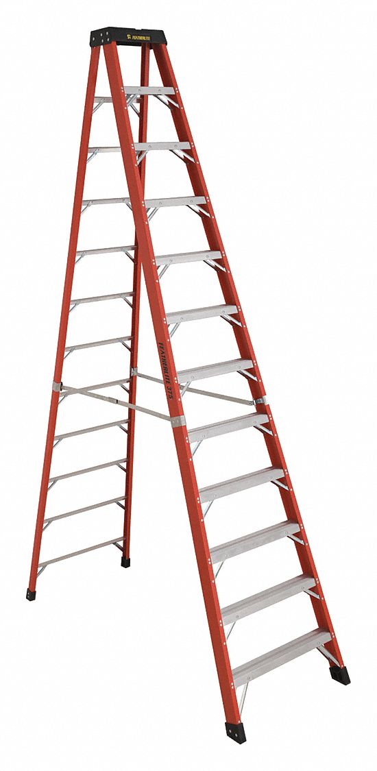 STEP LADDER, 6800 AA SERIES, HI VIS, MAX 375 LBS, ORANGE, 11 FT 2 IN, 32 IN, 3 IN, FIBREGLASS, CSA