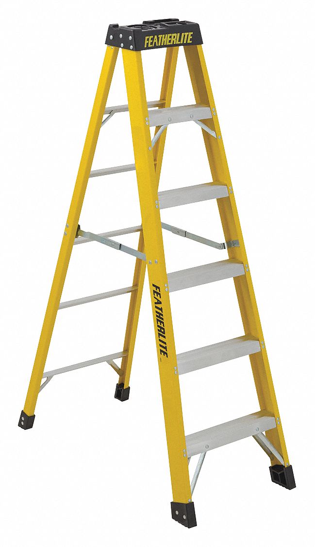 STEP LADDER, 6900 SERIES, HEAVY DUTY, MAX 300 LBS, 6 FT, 21 IN, 3 IN, FIBREGLASS, CSA