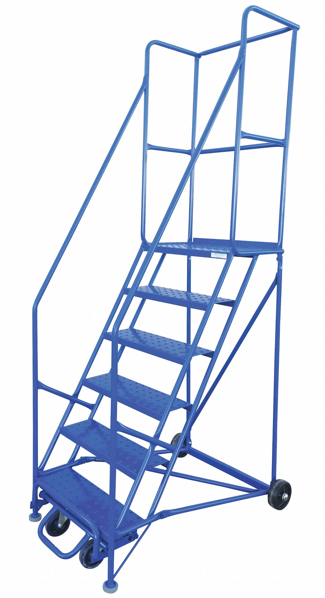 ROLLING LADDER, 6-STEP/RAILS/ANSI 14.7/OSHA 1910.29, 54 IN PLATFORM, 33X15 IN, BLUE, PAINTED STEEL