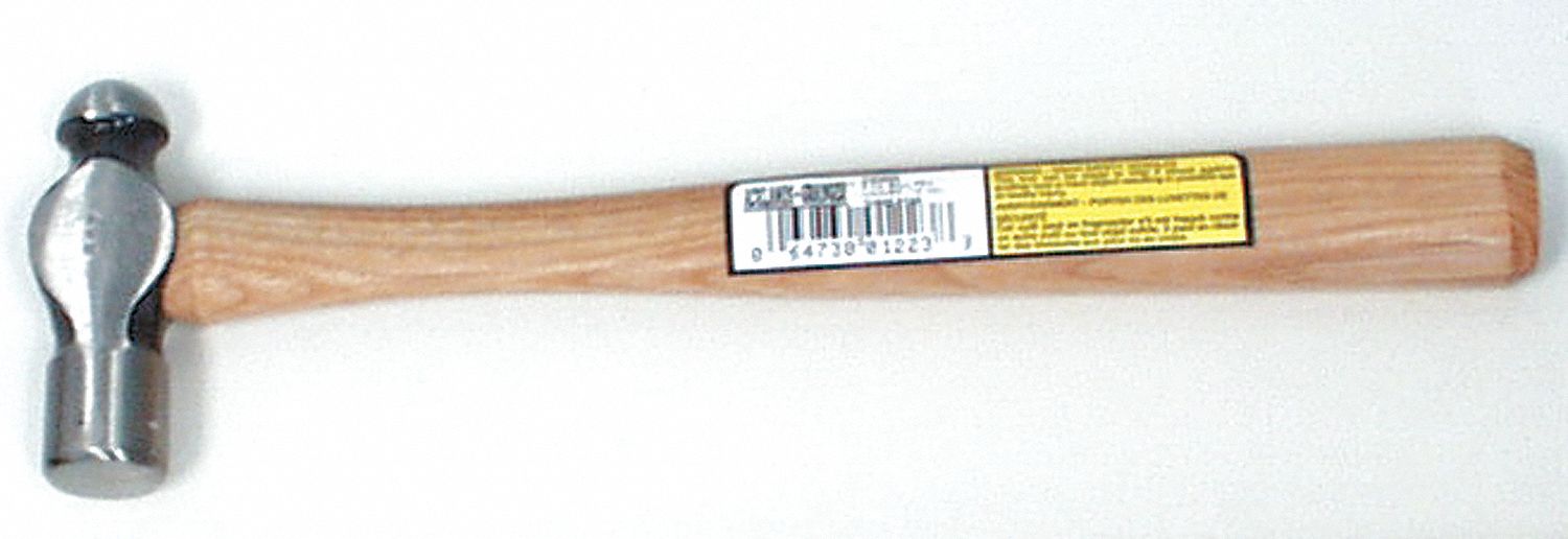 BALL PEIN HAMMER, 8 0Z, 10 IN HANDLE, HICKORY/FORGED STEEL