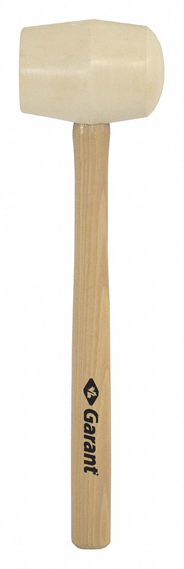 MALLET, WITH HANGING CLIP, WHITE HEAD, 16 3/4 X 4 1/4 IN, 28 OZ, RUBBER HEAD/HICKORY HANDLE