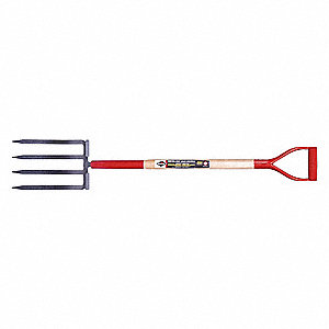 SPADING FORK, D-GRIP, 4 STRAIGHT 11 IN TINES, OVERALL 44 IN L, HANDLE 33 IN L, ASH/TEMPERED STEEL