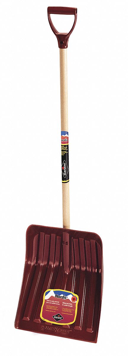 SNOW SHOVEL, D-GRIP, BURGUNDY, 13 7/8 X 16 3/4 IN BLADE, 40 1/4 IN HANDLE, POLY/HARDWOOD