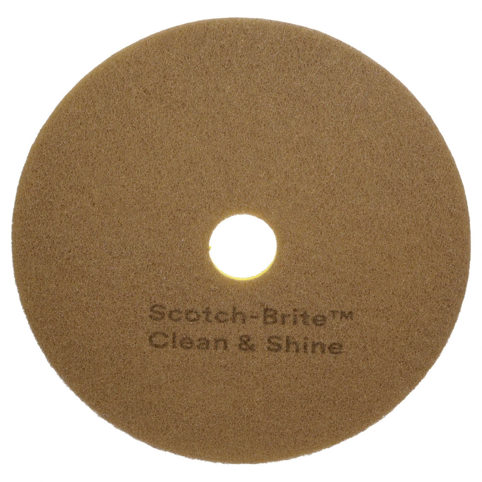 Scrubbing Pad: Deep Scrubbing, Brown/Yellow, 22 in Dia, Polyester, 5 PK