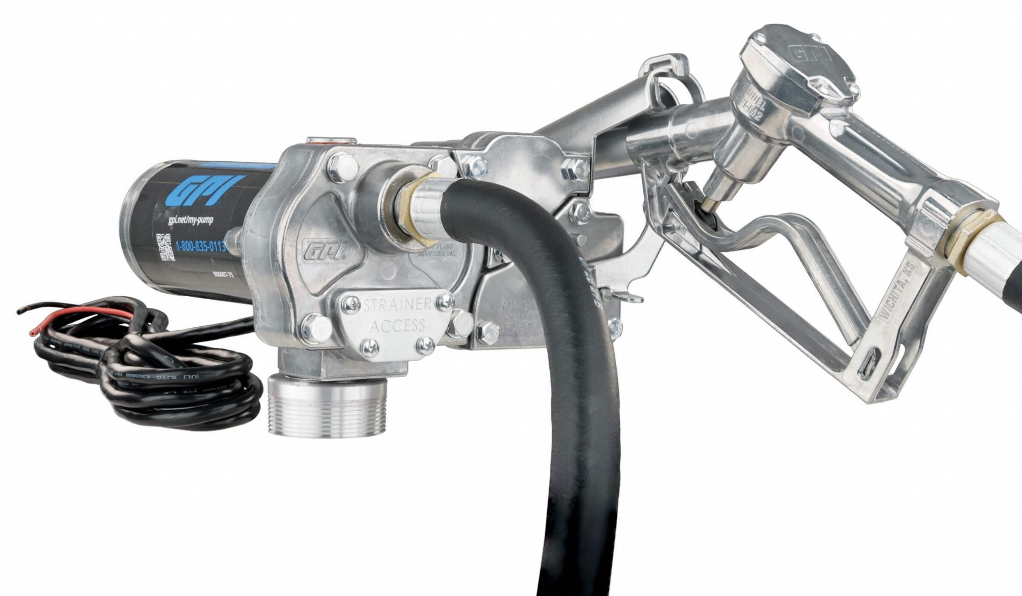 Electric Drum Pump: 12 V DC, 1/5 hp HP, 15 gpm Max. Flow Rate, Pump with Hose & Nozzle, Aluminum