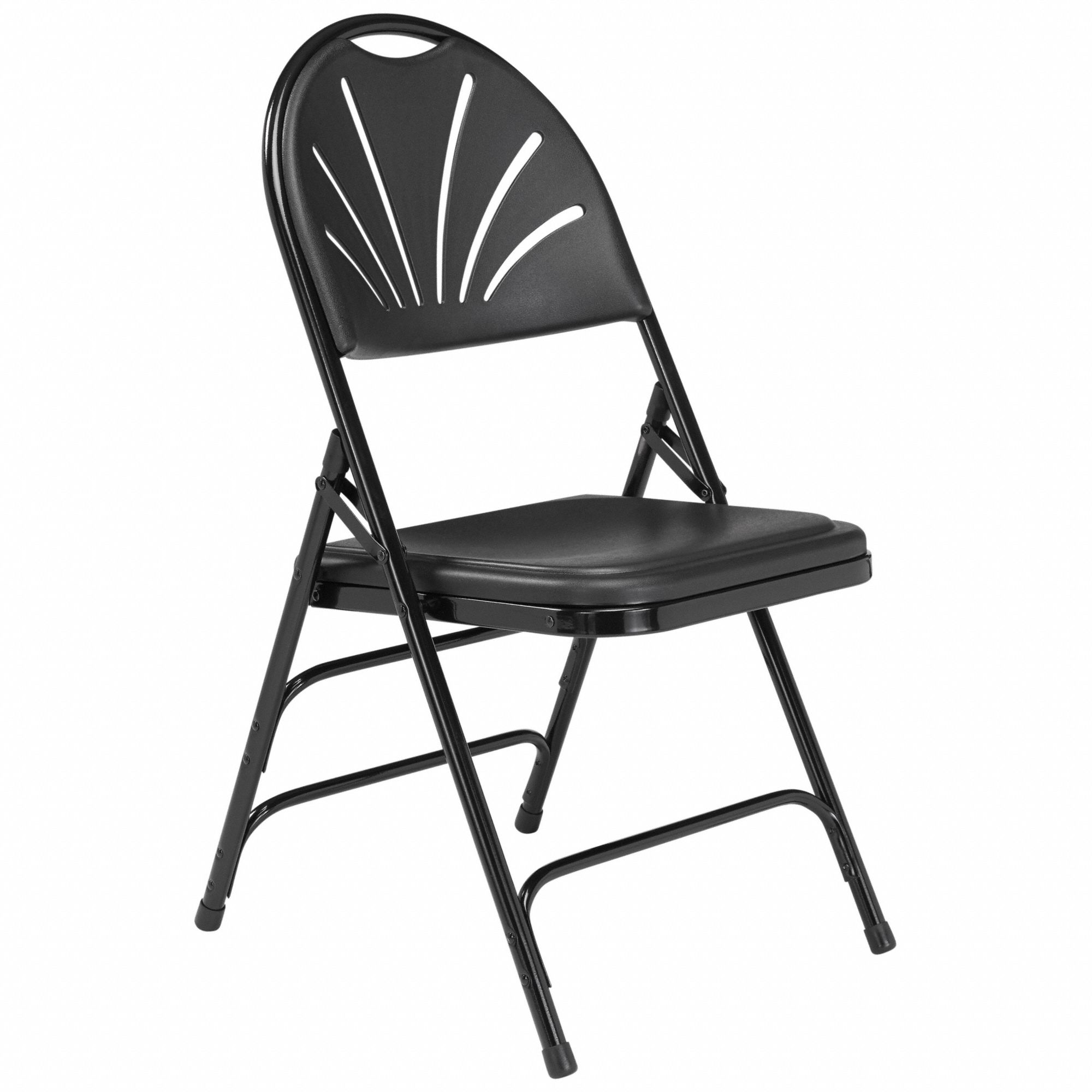 Folding Chair: Polyethylene Seat, Steel Frame, Black Seat, 17 3/4 in Seat Ht