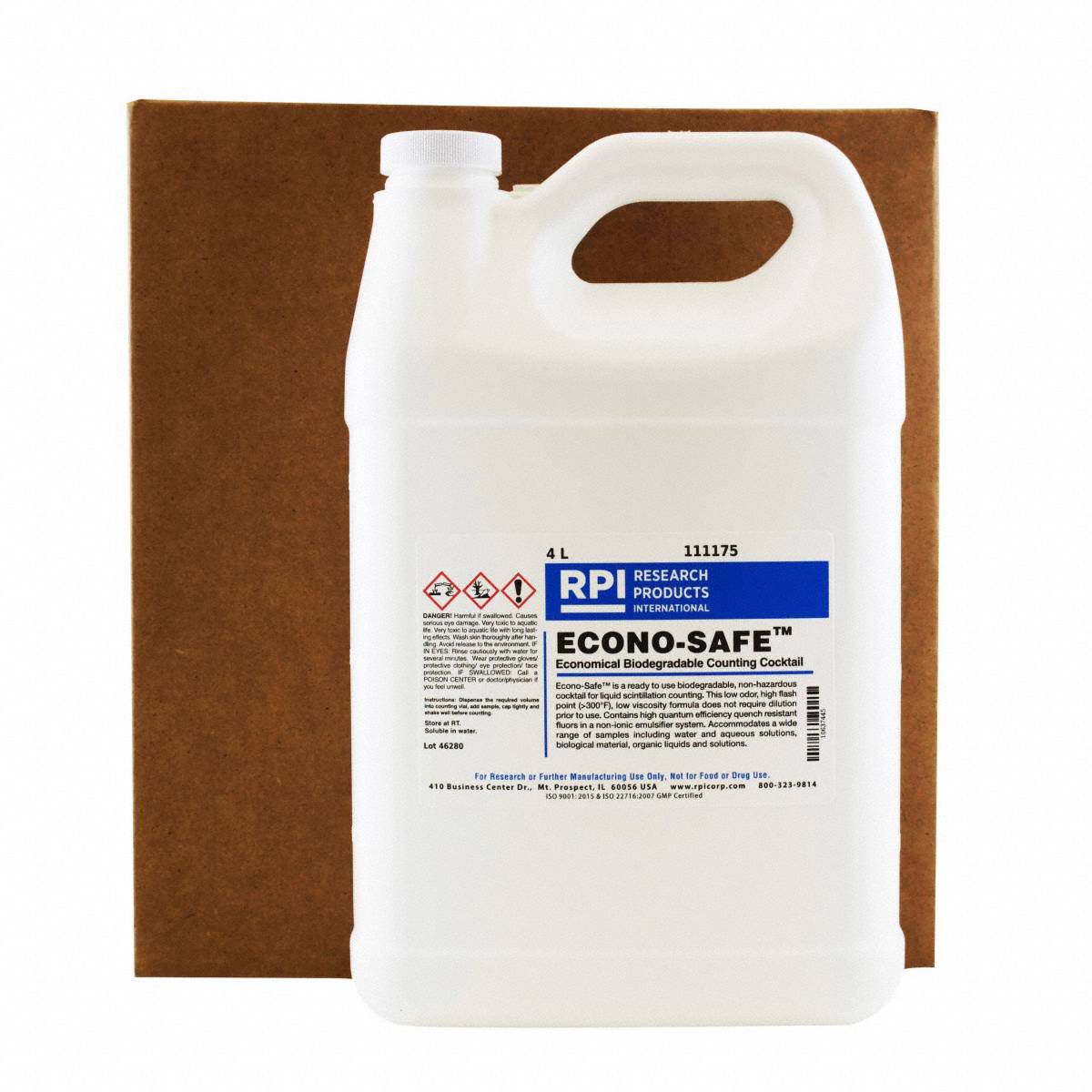 Econo-Safe Counting Cocktail: Lab, 4 L, 68648-87-3, Liquid, Bottle, 18 mo Shelf Life, 1