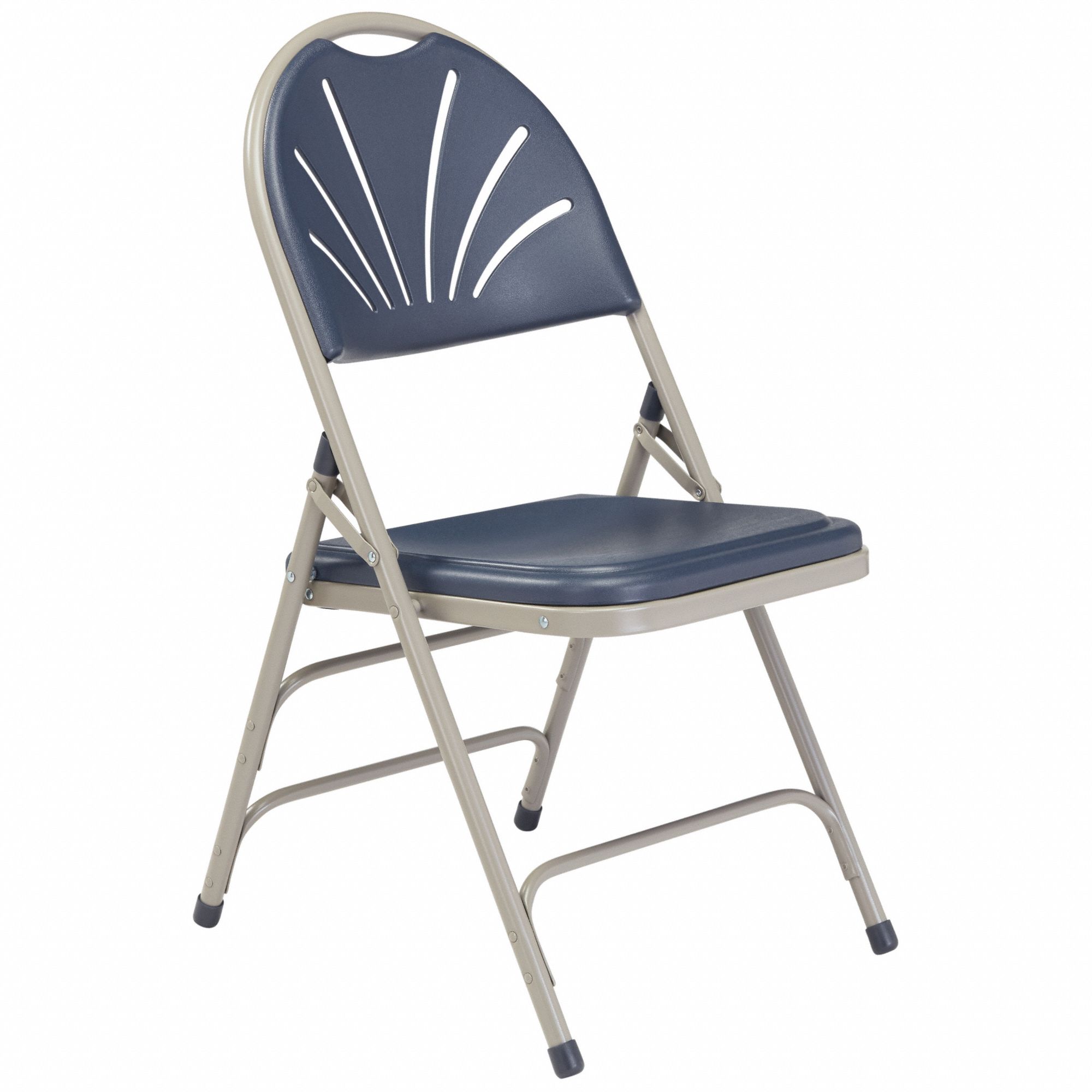 Folding Chair: Plastic Seat, Steel Frame, Dark Blue Seat, 500 lb Wt Capacity