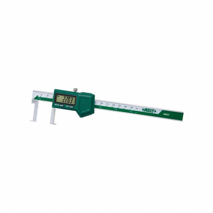 Digital Caliper: 22 mm to 150 mm, +/-0.0015in/+/-0.04mm Accuracy, Groove Edge, IP67