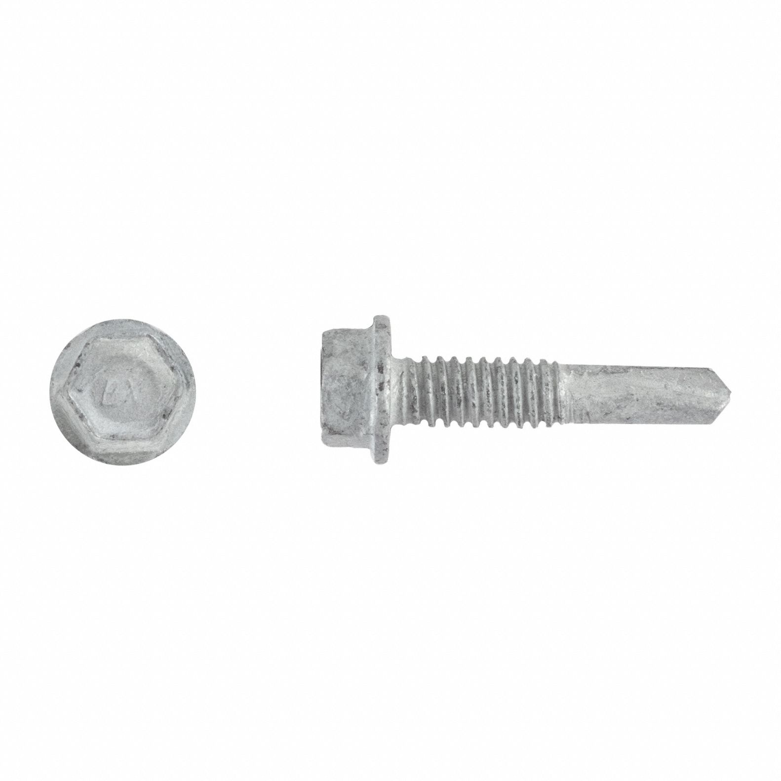 Self-Drilling Screw: 1/4 in Size, 1 1/2 in Lg, Steel, Climaseal™, Hex Washer, External Hex, 2, 000 PK